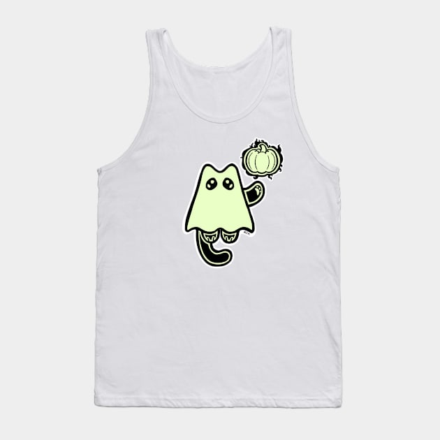 Little Ghost Cat with a Pumpkin Tank Top by RJKpoyp